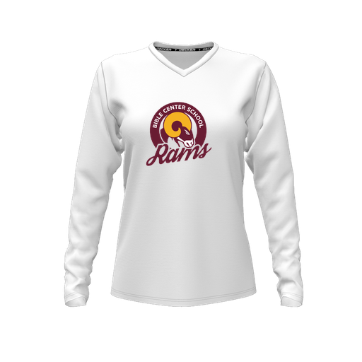 [CUS-DFW-TEES-CMF-VNK-LSL-WHT-FYXS-LOGO2] Comfort T-Shirt (Female Youth XS, White, V Neck, Logo 2, Long Sleeve)