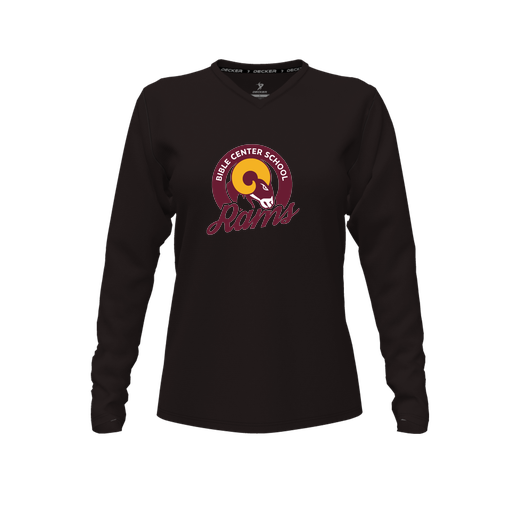 [CUS-DFW-TEES-CMF-VNK-LSL-BLK-FYXS-LOGO2] Decker Comfort T-Shirt (Female Youth XS, Black, V Neck, Logo 2, Long Sleeve)