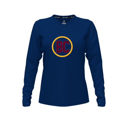 [CUS-DFW-TEES-PER-VNK-LSL-NVY-FYXS-LOGO1] Performance T-Shirt (Female Youth XS, Navy, V Neck, Logo 1, Long Sleeve)
