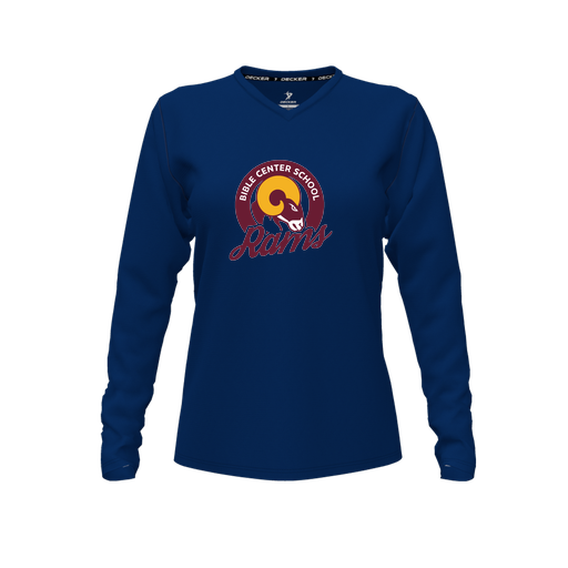 [FTLVPTNV-FYXS-LOGO2] Decker Performance T-Shirt (Female Youth XS, Navy, V Neck, Logo 2, Long Sleeve)