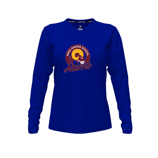 [CUS-DFW-TEES-PER-VNK-LSL-RYL-FYXS-LOGO2] Performance T-Shirt (Female Youth XS, Royal, V Neck, Logo 2, Long Sleeve)
