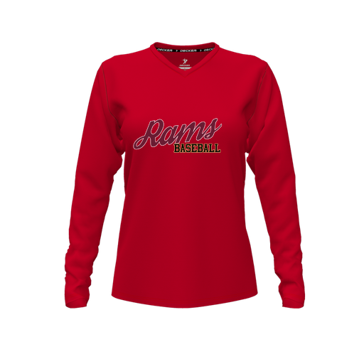 [CUS-DFW-TEES-PER-VNK-LSL-RED-FYXS-LOGO3] Performance T-Shirt (Female Youth XS, Red, V Neck, Logo 3, Long Sleeve)