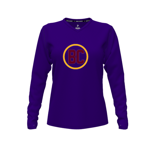 [FTLVPTPP-FYXS-LOGO1] Decker Performance T-Shirt (Female Youth XS, Purple, V Neck, Logo 1, Long Sleeve)