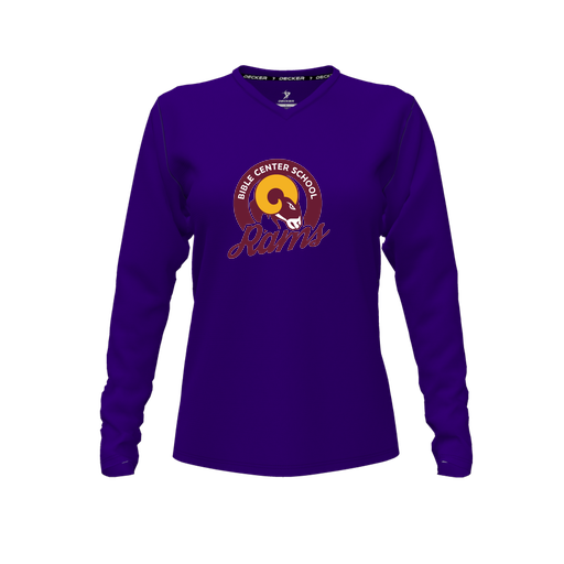 [CUS-DFW-TEES-PER-VNK-LSL-PUR-FYXS-LOGO2] Performance T-Shirt (Female Youth XS, Purple, V Neck, Logo 2, Long Sleeve)